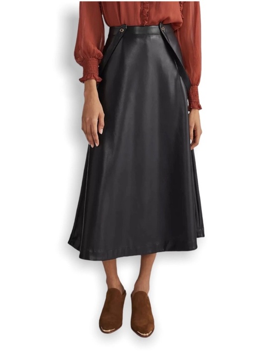 Anthropologie Dresses & Skirts - Anthropologie Black Faux Leather Midi Skirt A-Line Sz 14 NWT Vegan High Waist*C1